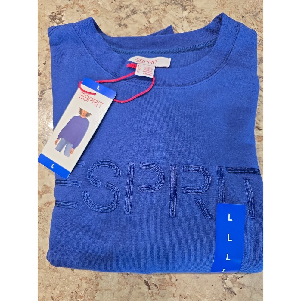ESPRIT Women's Logo Fleece Costco Crewneck Blue Size L Large NWT 80s/90s